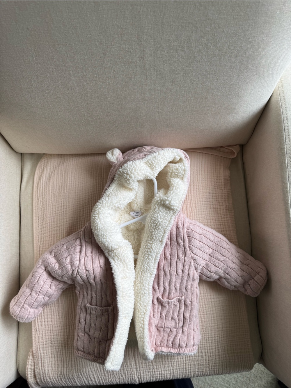 GAP Pink Sherpa-Lined Knit Baby Jacket 3-6